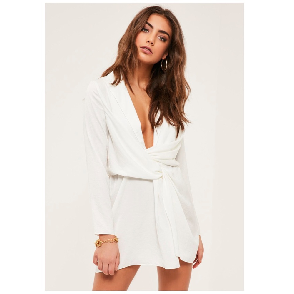 Missguided Petite white satin Plunge Mini